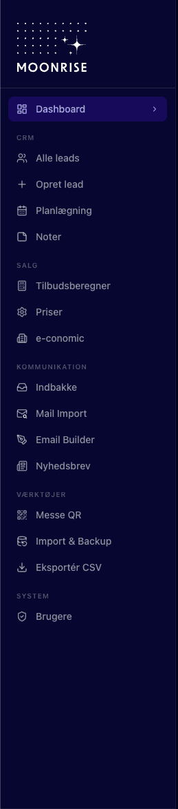 Moonrise — Hjemmeside med fuldt admin dashboard & integrationer